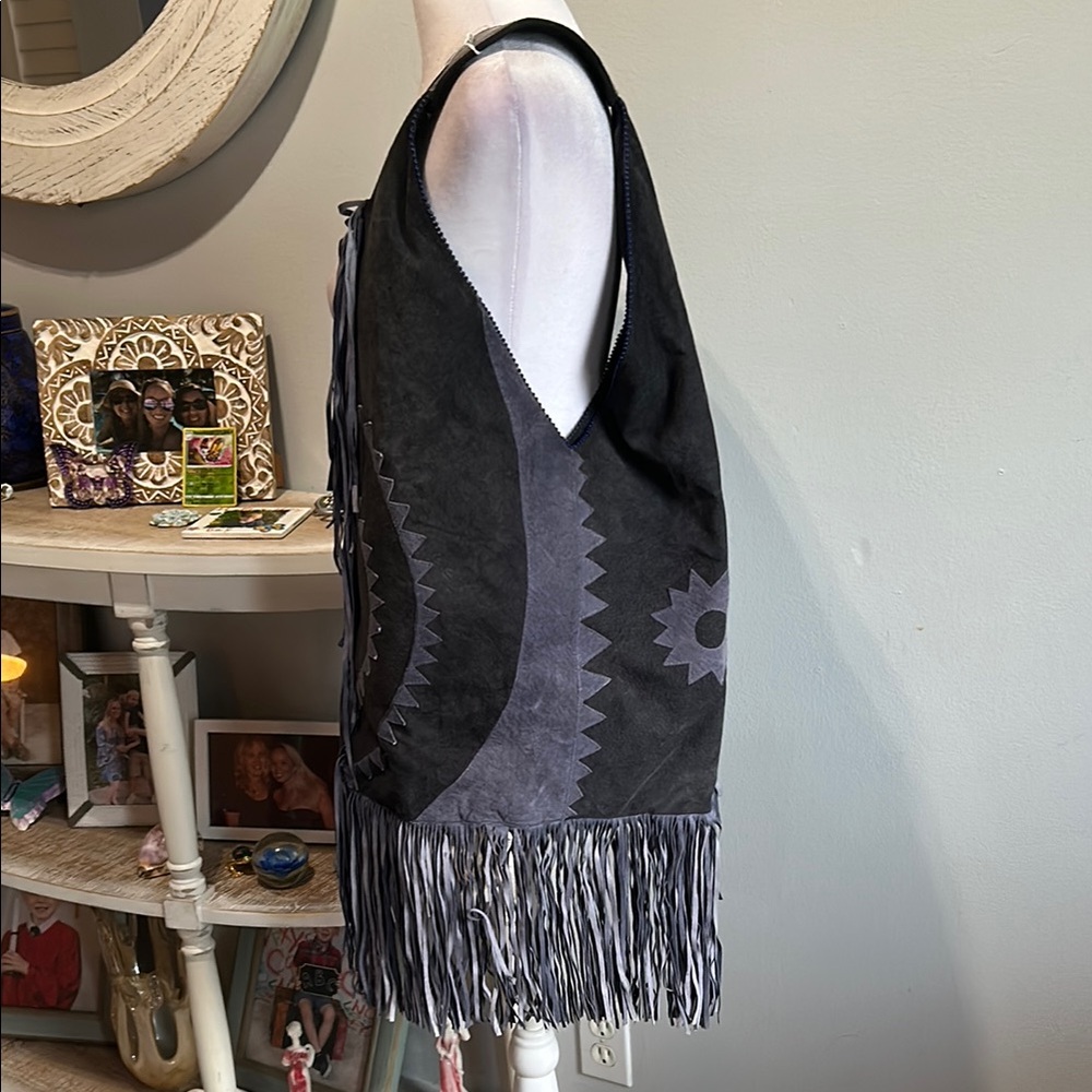 [Anna Trzebinski] Fringed Navy and Gray Suede/Ostrich Bag